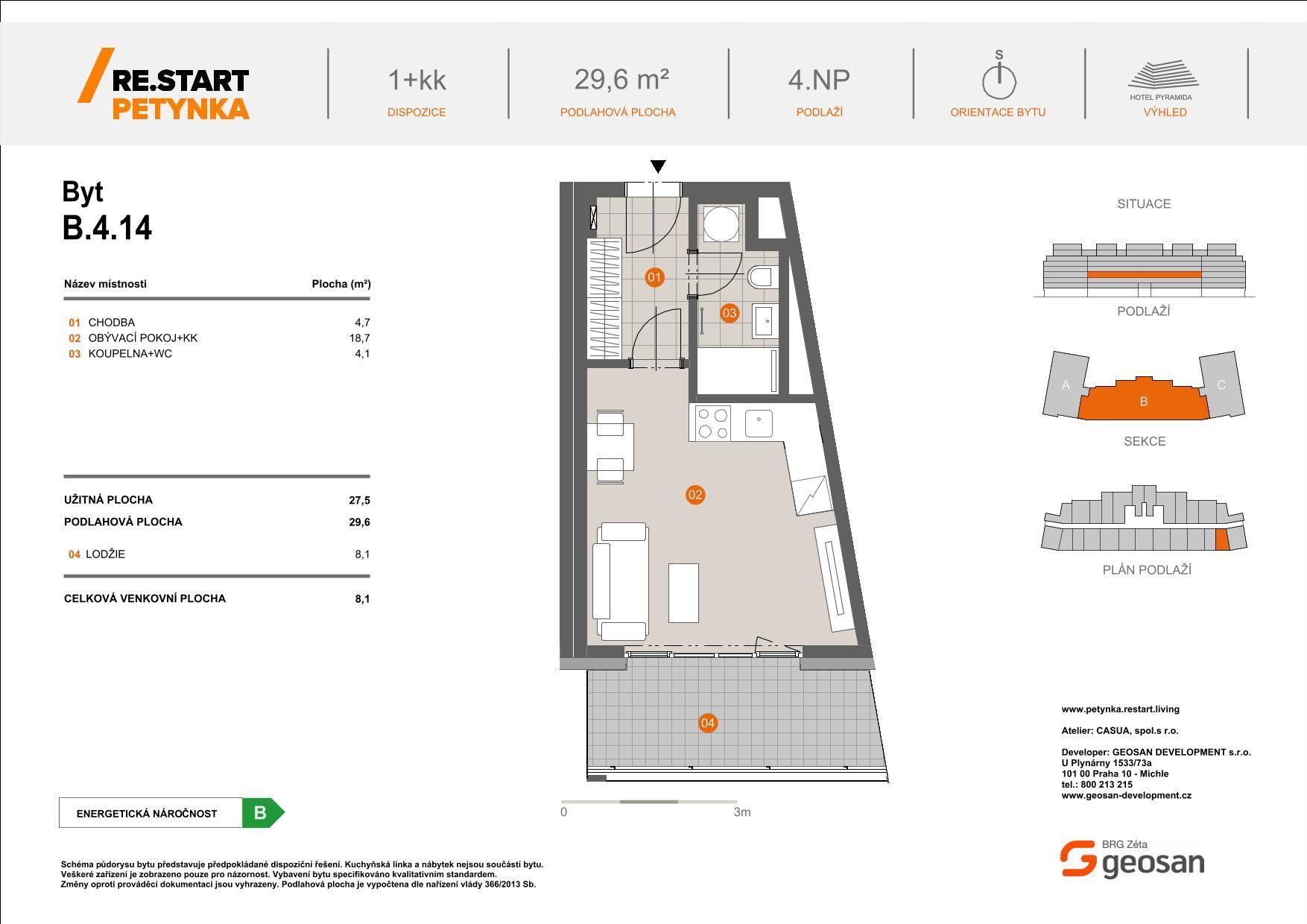 Novinka ! Re.Start Petynka  Byt 1+kk 29,6m2, Lodžie 8,1m2