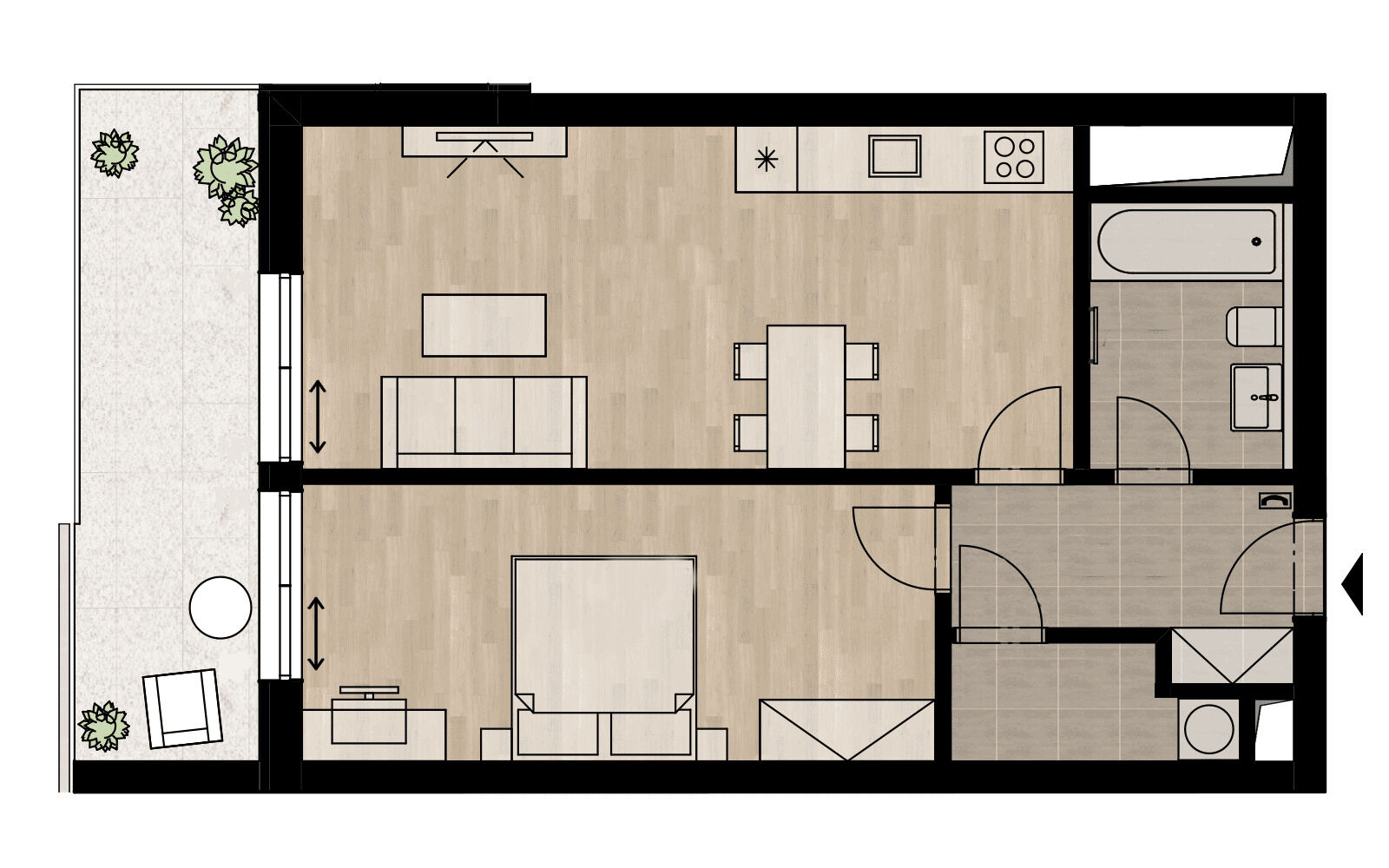 Rezidence Radimova, byt 2+kk 59,3 m2, terasa 12 m2