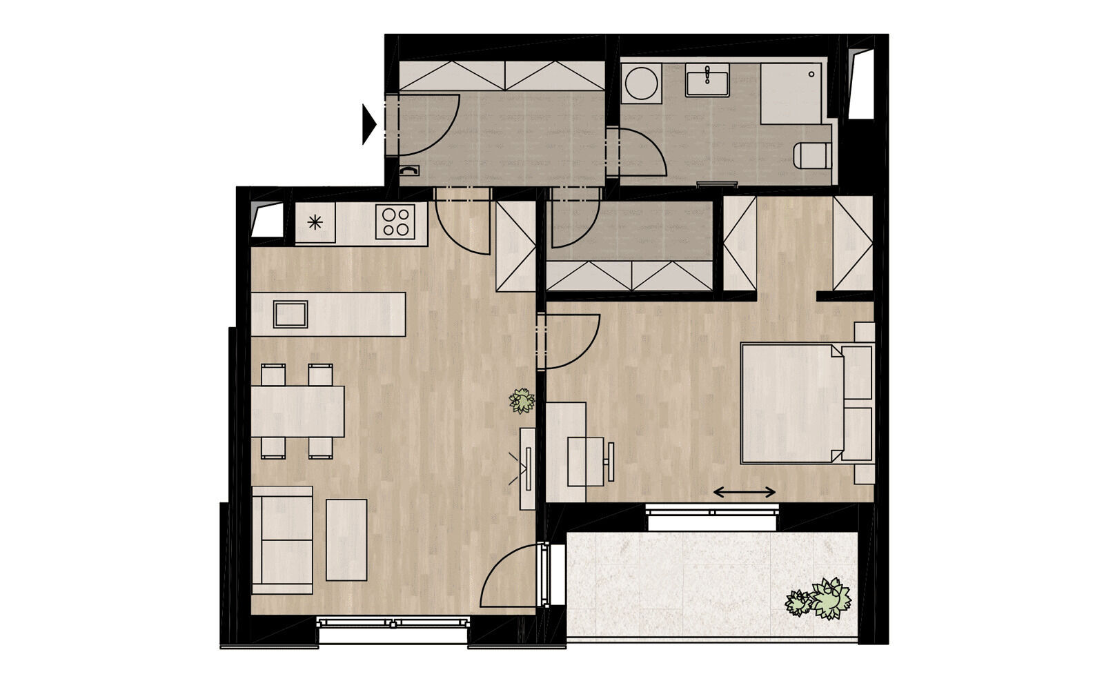 Rezidence Radimova, byt 2+kk 61,8 m2, lodžie 6,8 m2