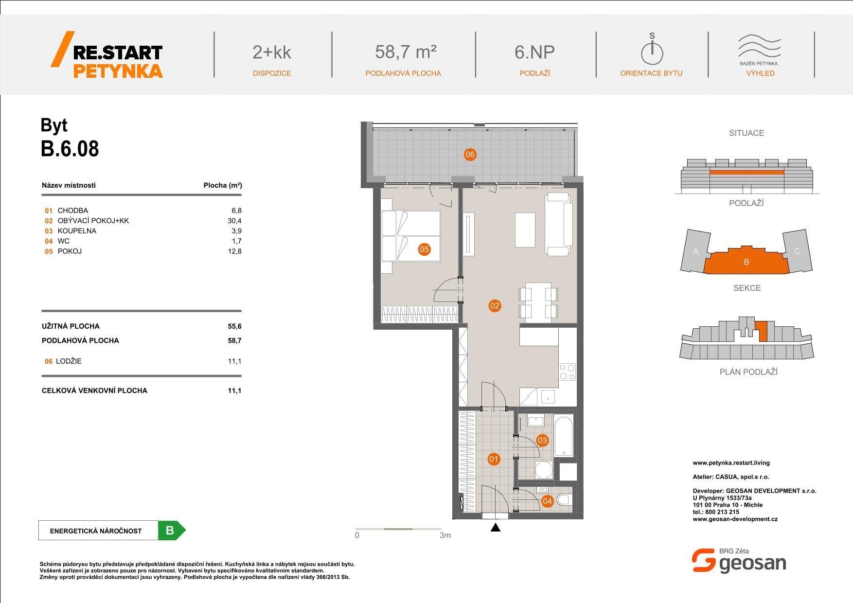 Novinka ! Re.Start Petynka Byt 2+kk 58,7m2, Lodžie 11,1m2