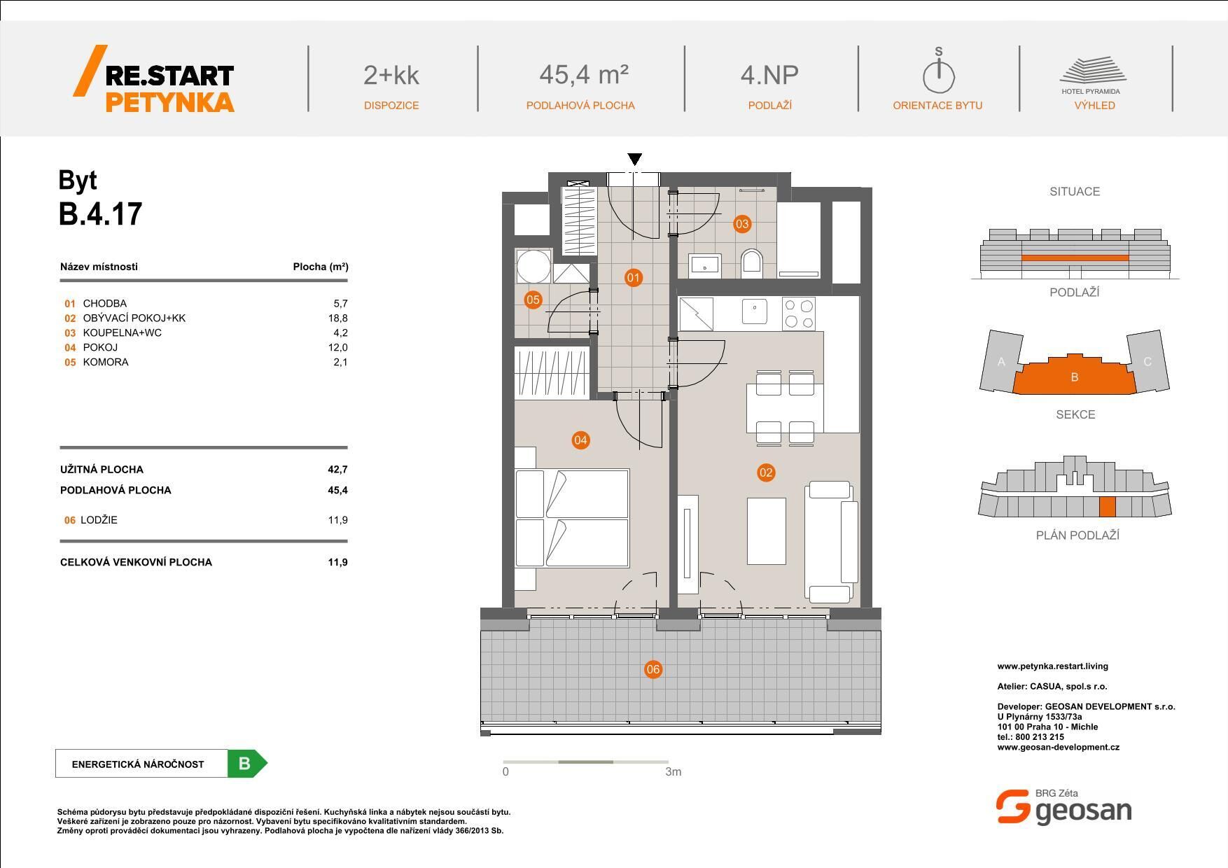 Novinka ! Re.Start Petynka Byt 2+kk 45,4m2, Lodžie 11,9m2