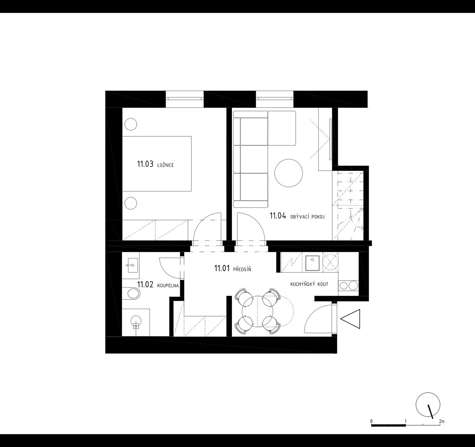 Prodej apartmánu č. 11, 2+kk, 45,2 m² ve stavu FIT OUT