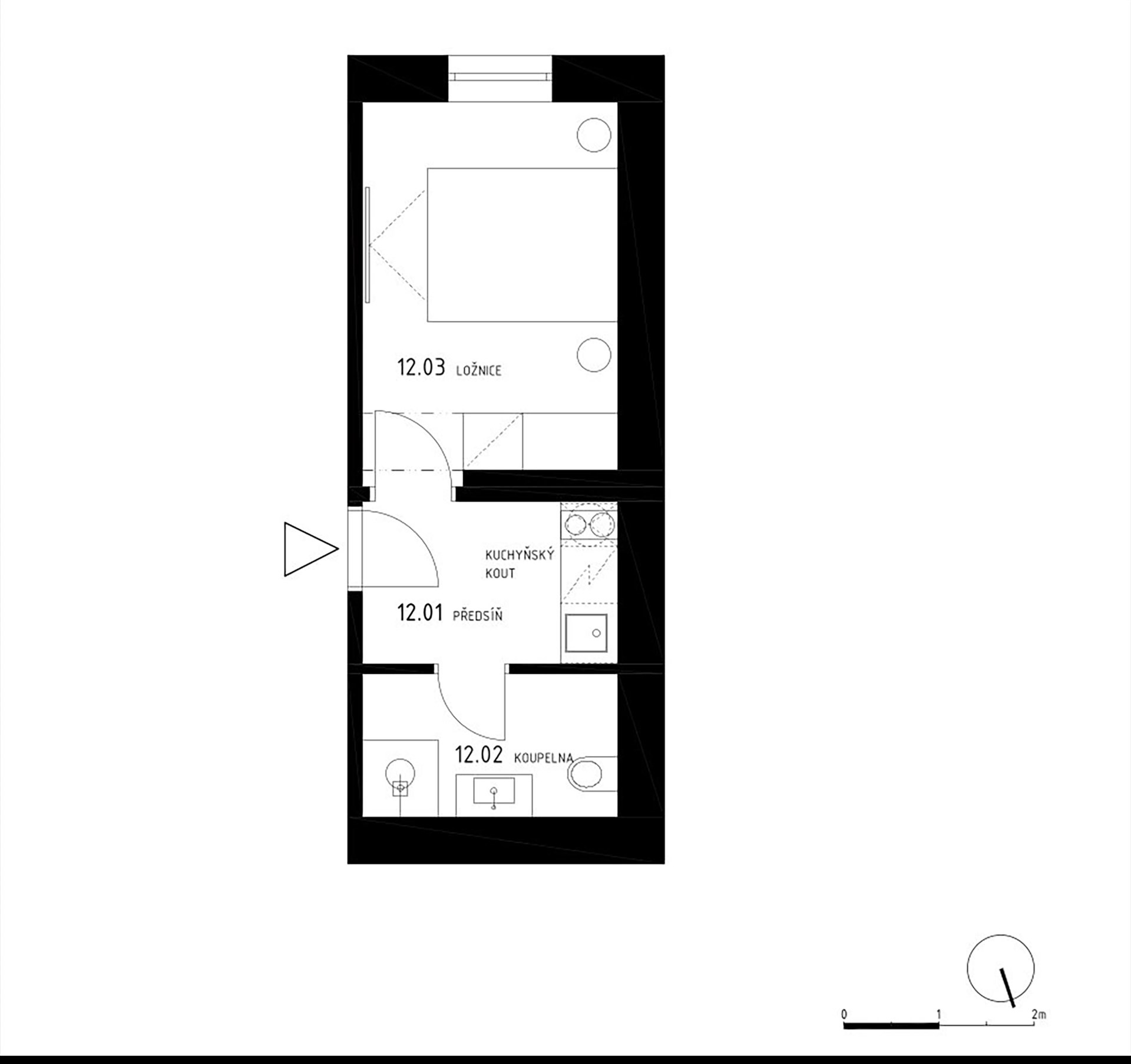 Prodej apartmánu č. 12, 1+kk, 21,4 m² ve stavu FIT OUT