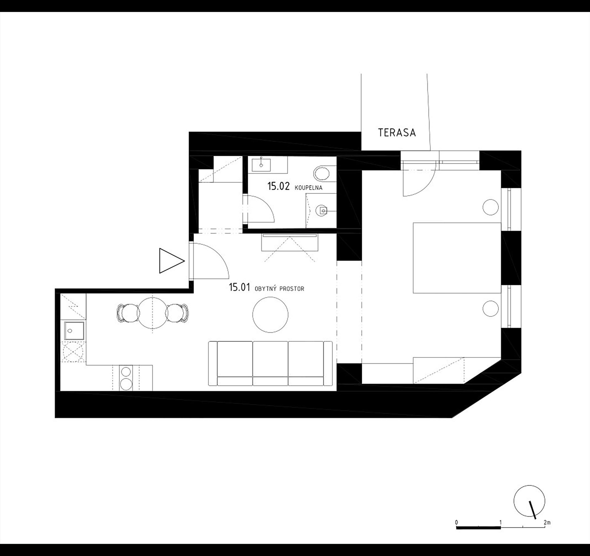 Prodej apartmánu č. 15, 2+kk, 60,1 m² ve stavu FIT OUT