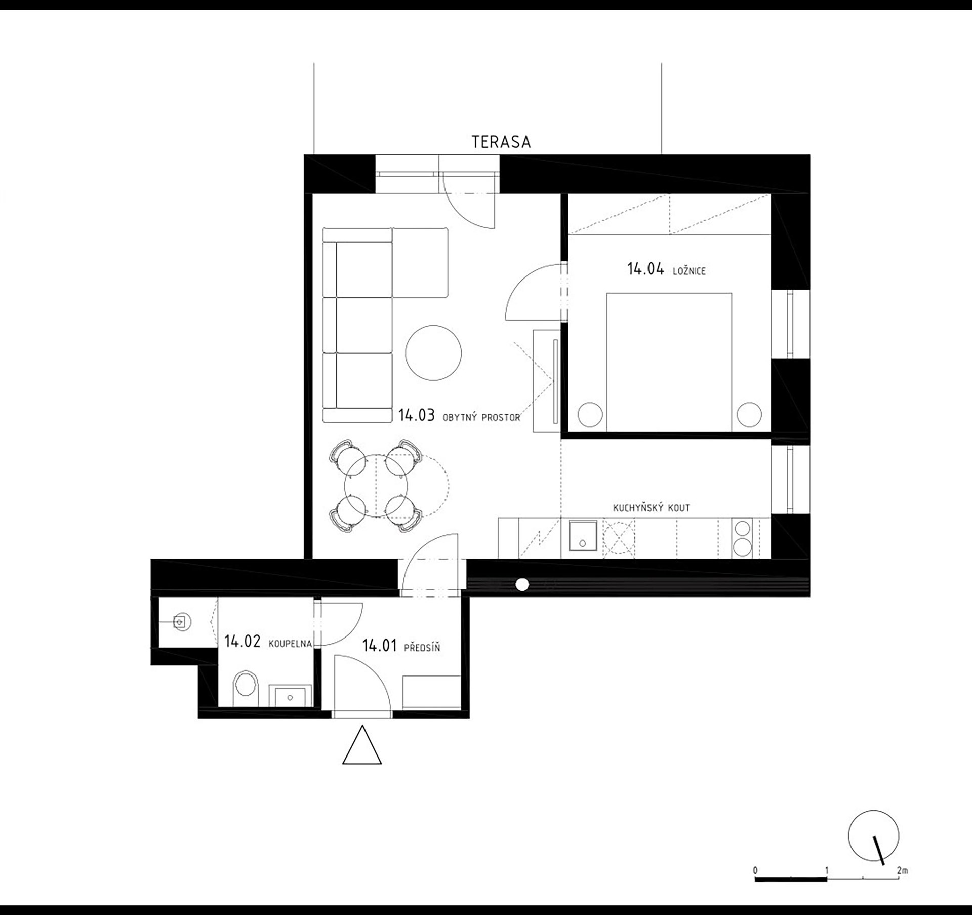 Prodej apartmánu č. 14, 2+kk, 58,6 m² ve stavu FIT OUT
