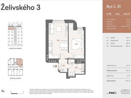 Prodej bytu, 2+kk, 43 m²