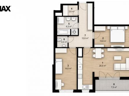 Pronájem bytu, 3+kk, 87 m²