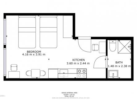 Pronájem bytu, 1+kk, 23 m²