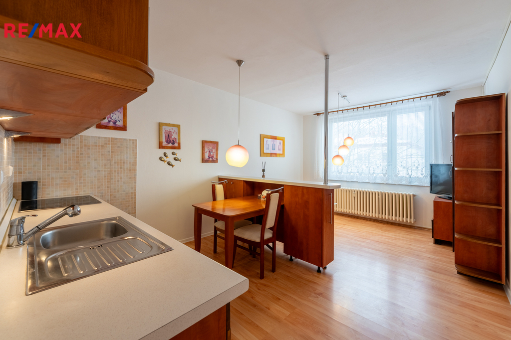 kuchyň s jídelním koutem přechází do obývací místnosti