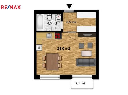 Pronájem bytu, 1+kk, 38 m²