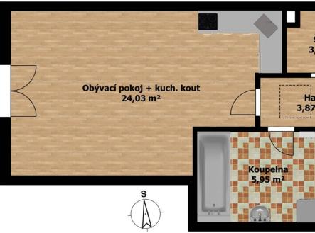 Pronájem bytu, 1+kk, 46 m²