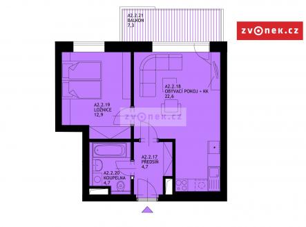 Pronájem bytu, 2+kk, 45 m²