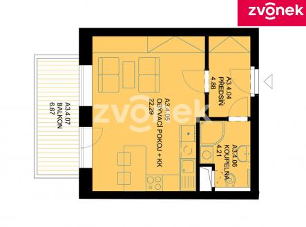 Pronájem bytu, 1+kk, 39 m²