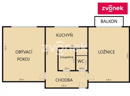 Prodej bytu, 2+1, 56 m²