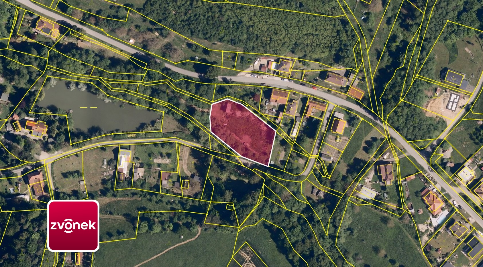 Katastrální mapa s vyznačeným pozemkem