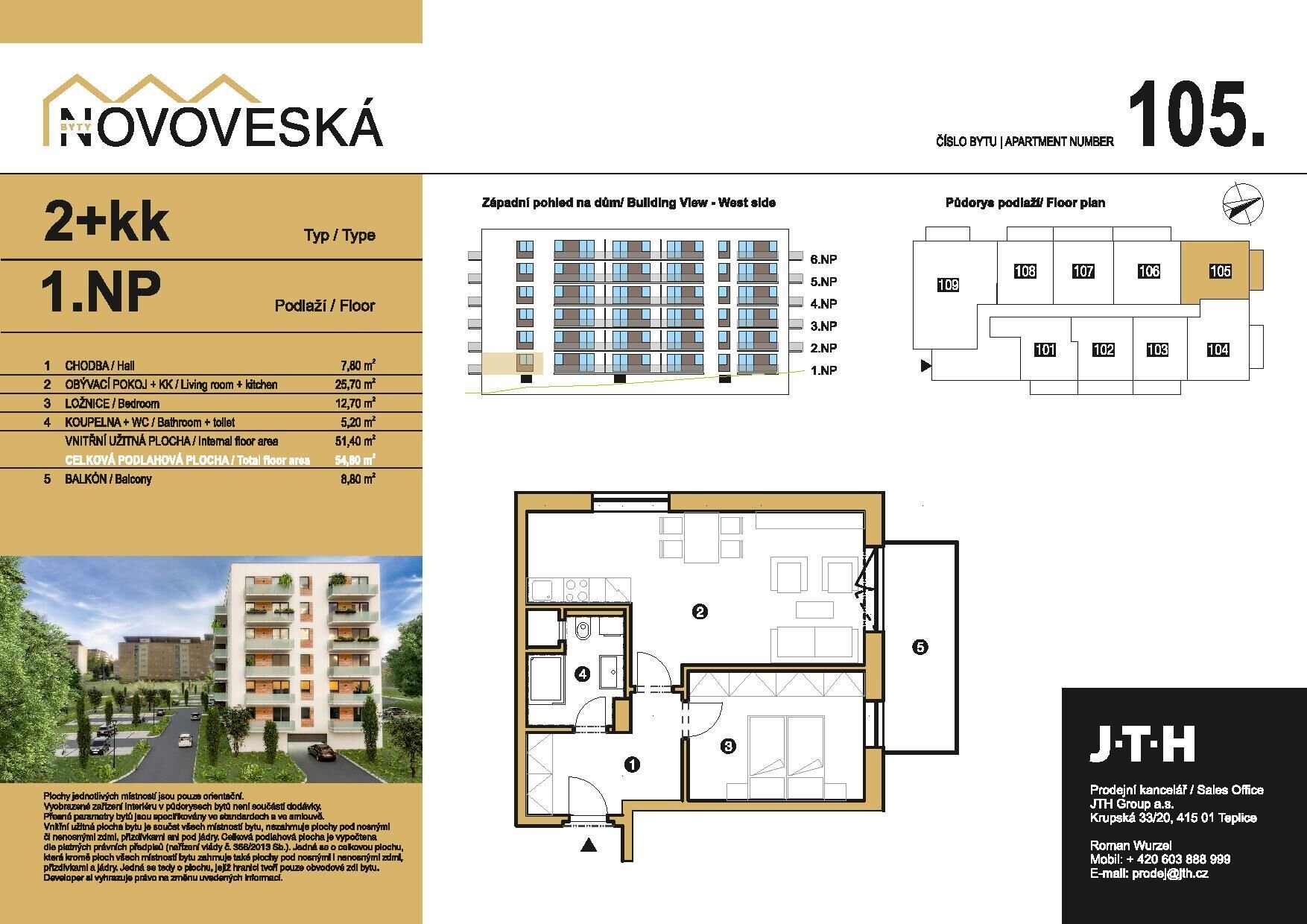 Prodej bytu 2+kk 63.00 m2 s balkonem