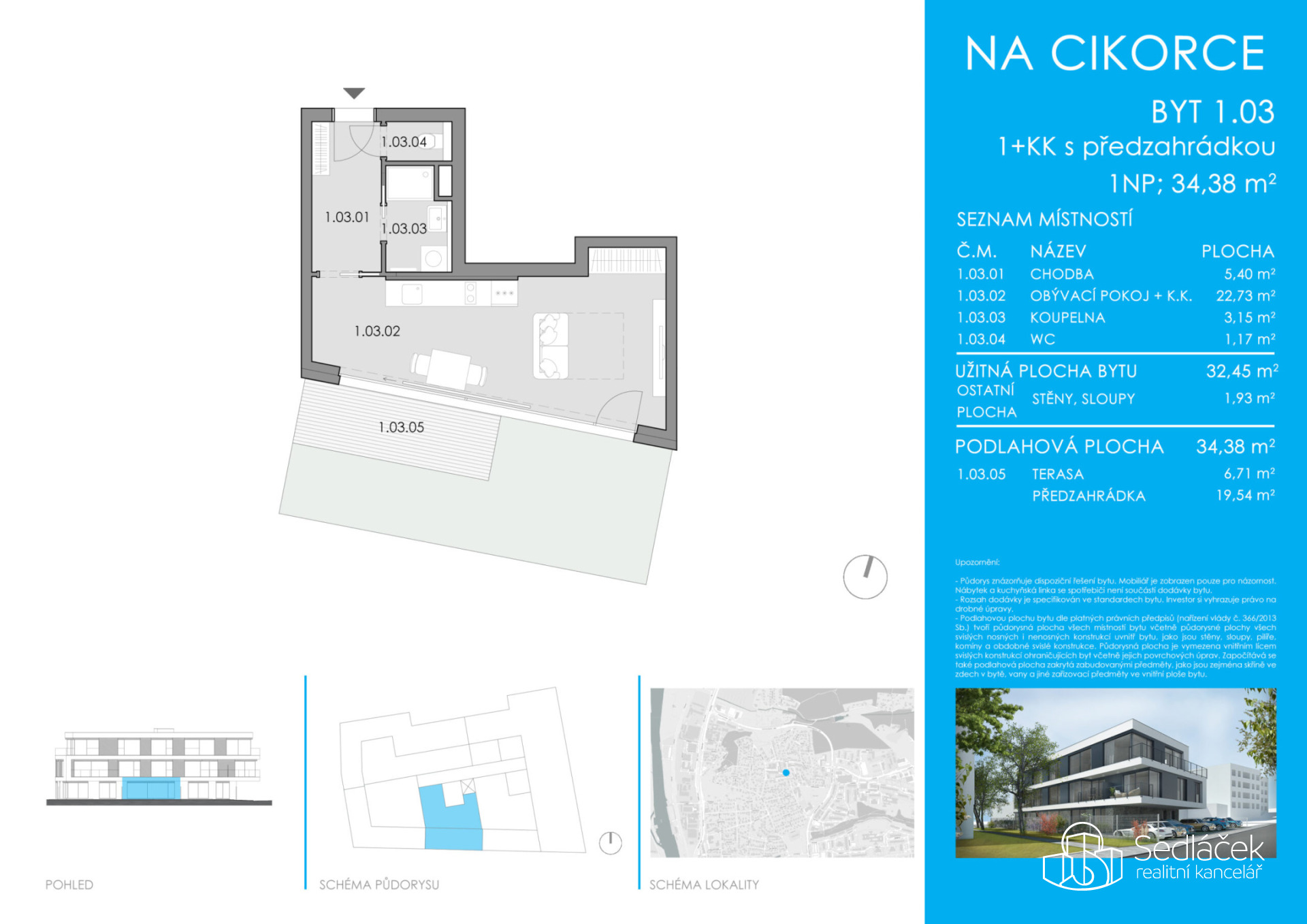 Prodej bytu 1+kk s předzahrádkou – Rezidence Cikorka, Praha – Modřany