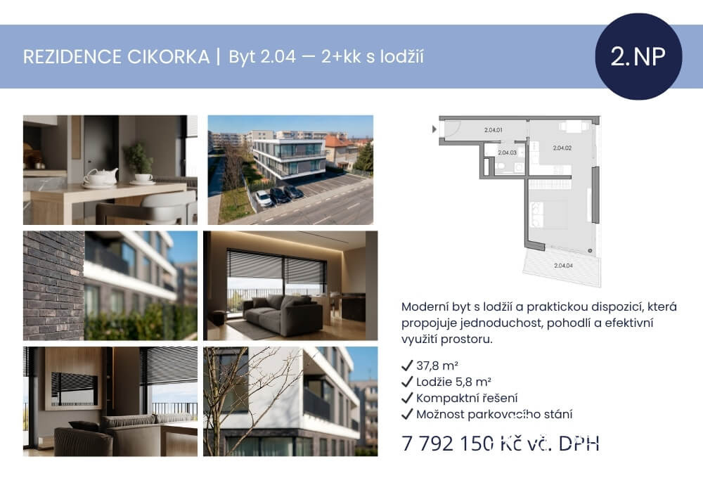 Prodej bytu 1+kk s lodžií – Rezidence Cikorka, Praha – Modřany