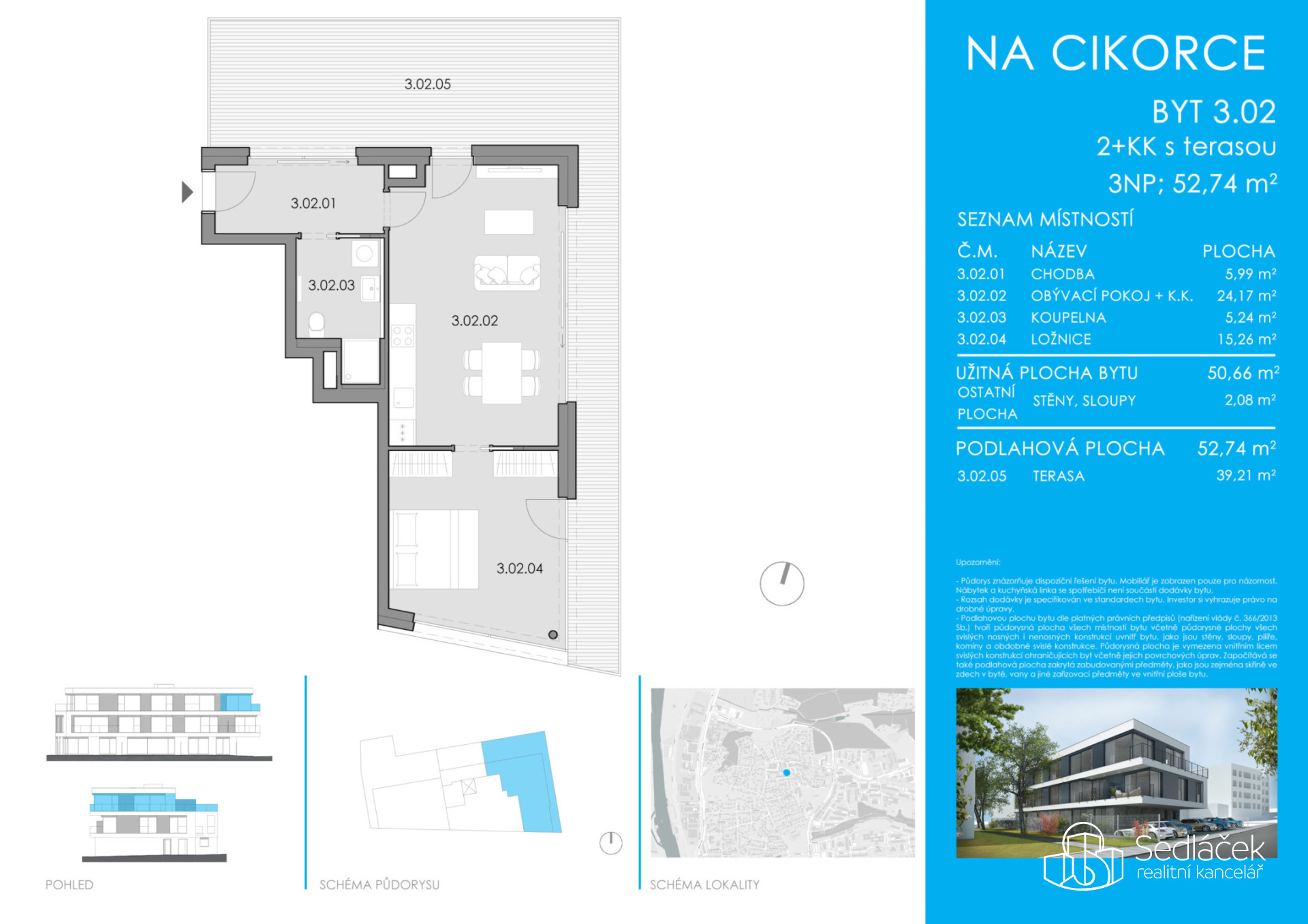 Prodej bytu 2+kk s terasou – Rezidence Cikorka, Praha – Modřany