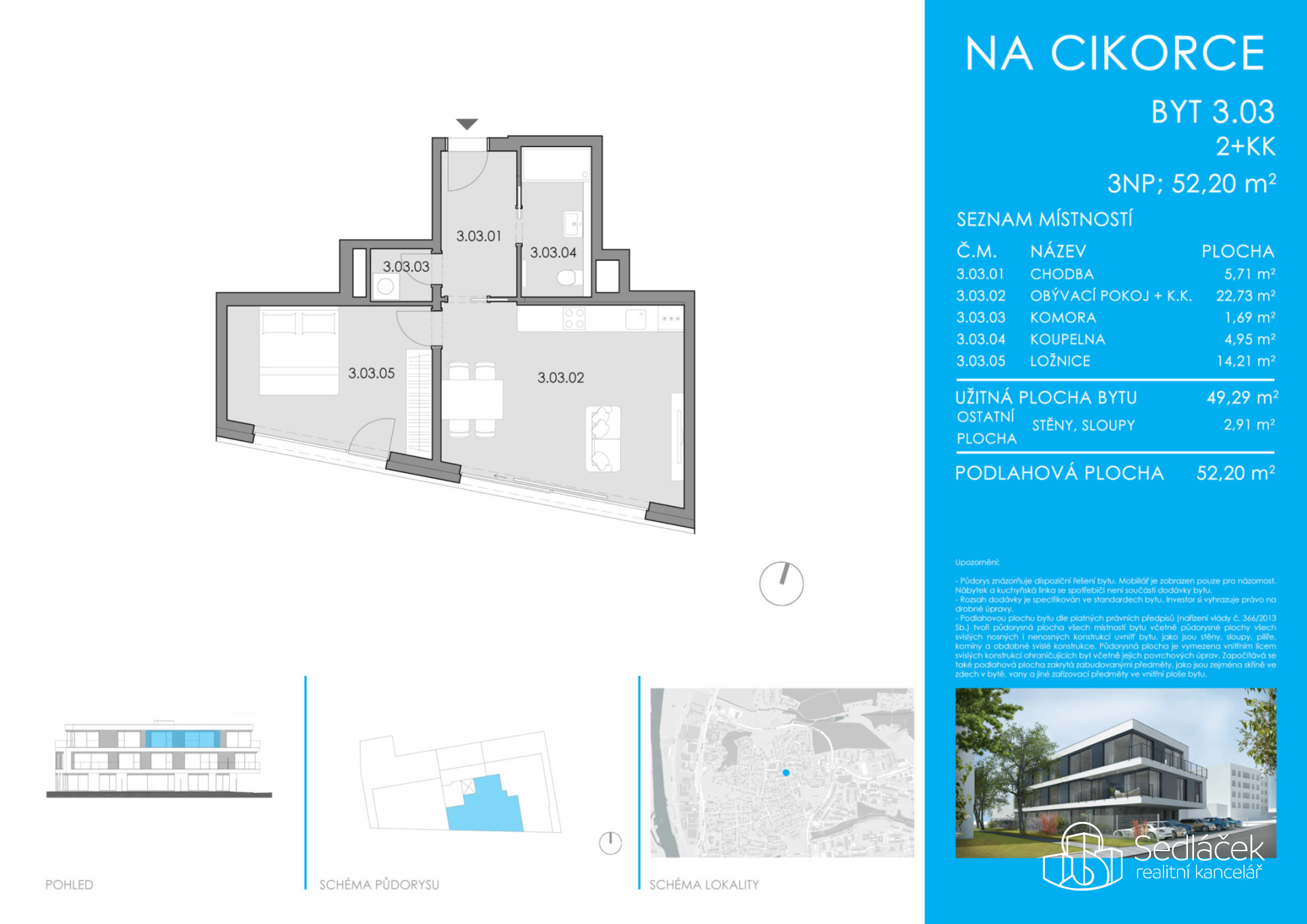 Prodej bytu 2+kk  – Rezidence Cikorka, Praha – Modřany