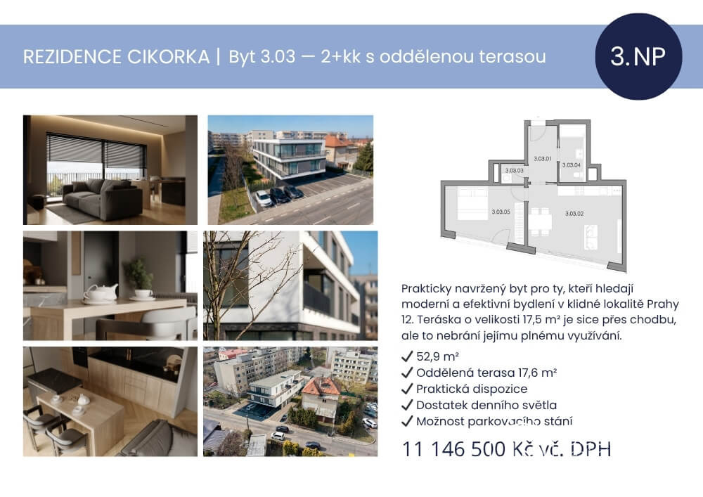 Prodej bytu 2+kk  – Rezidence Cikorka, Praha – Modřany