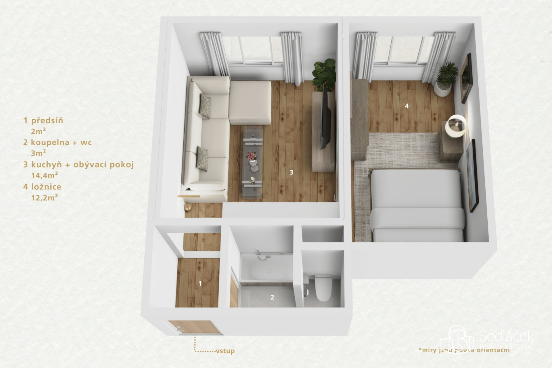 Pronájem slunného bytu 1+1, Sokolov, ul. Kosmonautů