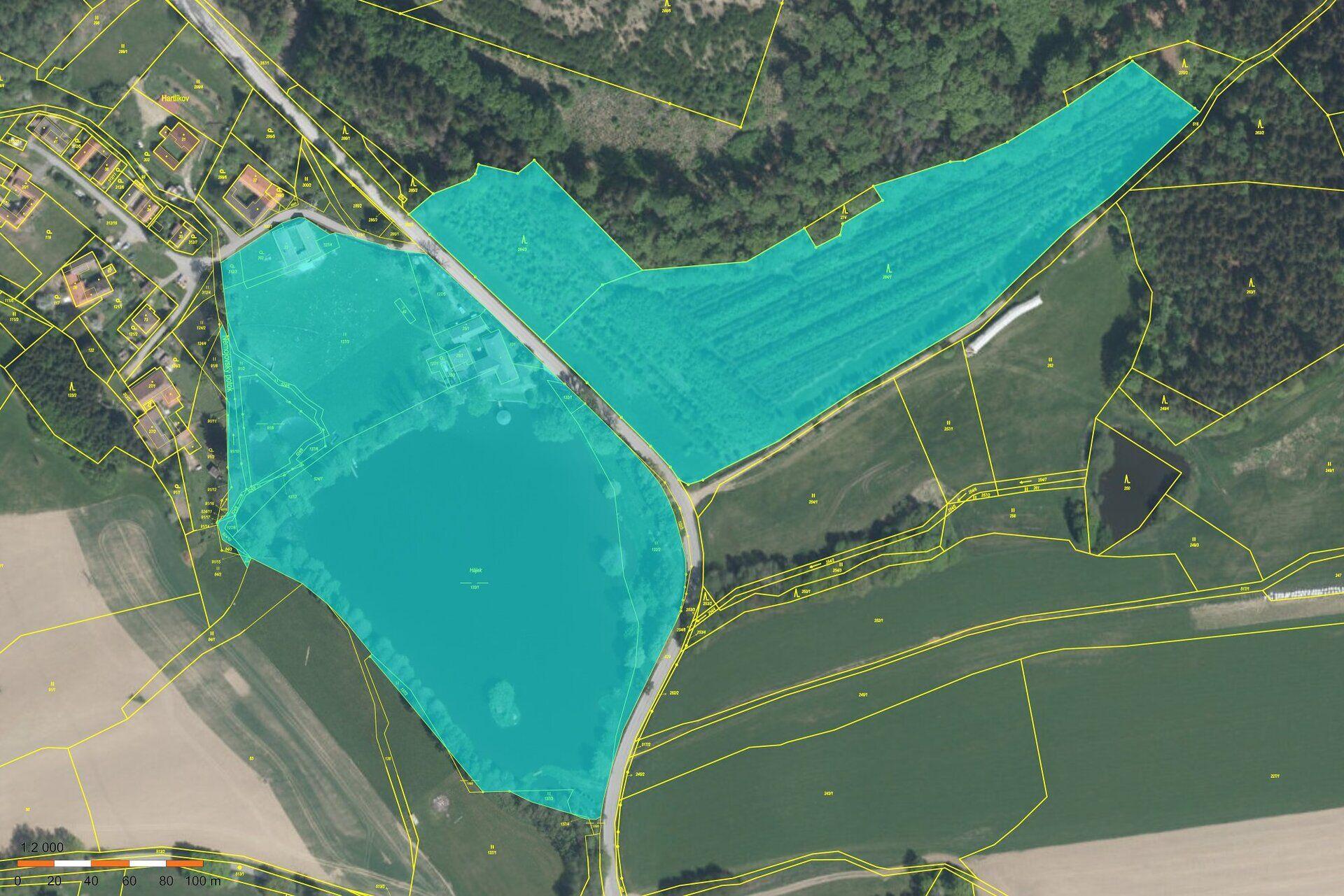 Areál Radňovského mlýna s rybníkem Hájek a lesním pozemkem - celkem 83.424 m2