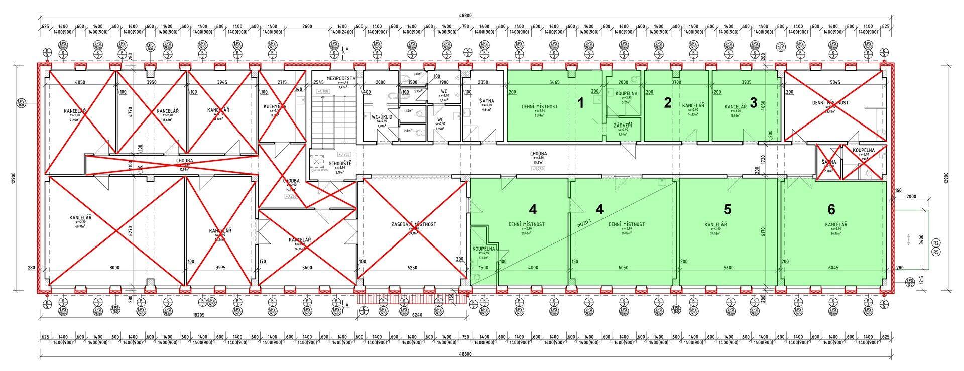 Pronájem klimatizované kanceláře č. 6 o ploše 36 m2 s vlastním parkováním