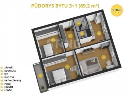 Prodej bytu, 3+1, 70 m²