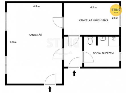 Pronájem kanceláře, 54 m²