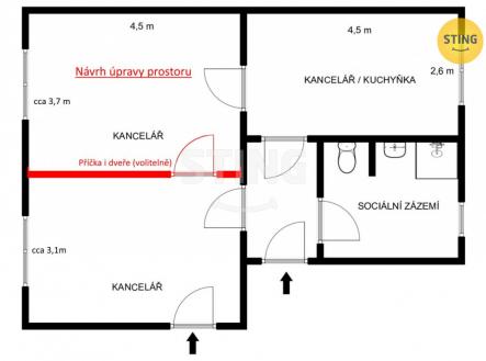 Pronájem kanceláře, 54 m²