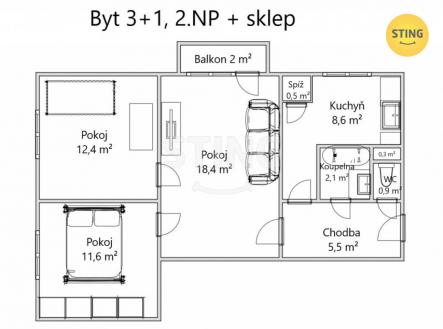 Prodej bytu, 3+1, 63 m²