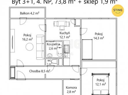 Prodej bytu, 3+1, 76 m²