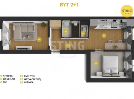 Pronájem bytu, 2+1, 44 m²