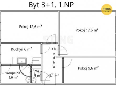 Prodej bytu, 3+1, 57 m²