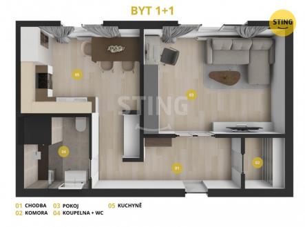 Pronájem bytu, 1+1, 38 m²
