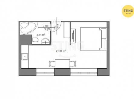 Pronájem bytu, 1+kk, 26 m²