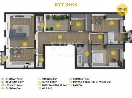 Prodej bytu, 3+kk, 134 m²