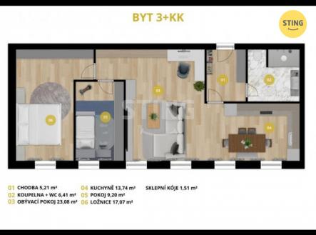Prodej bytu, 3+kk, 75 m²