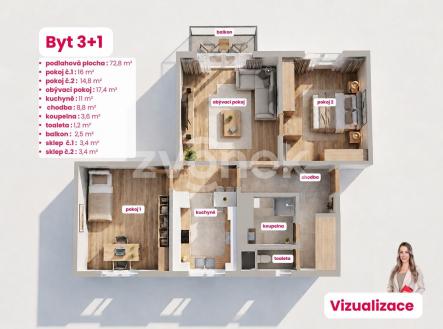 Prodej bytu, 3+1, 82 m²