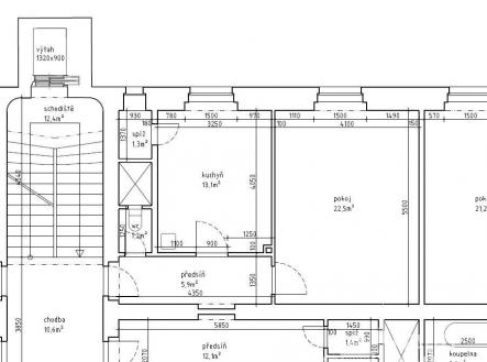 původní plánek  bytu, 43,5 m2