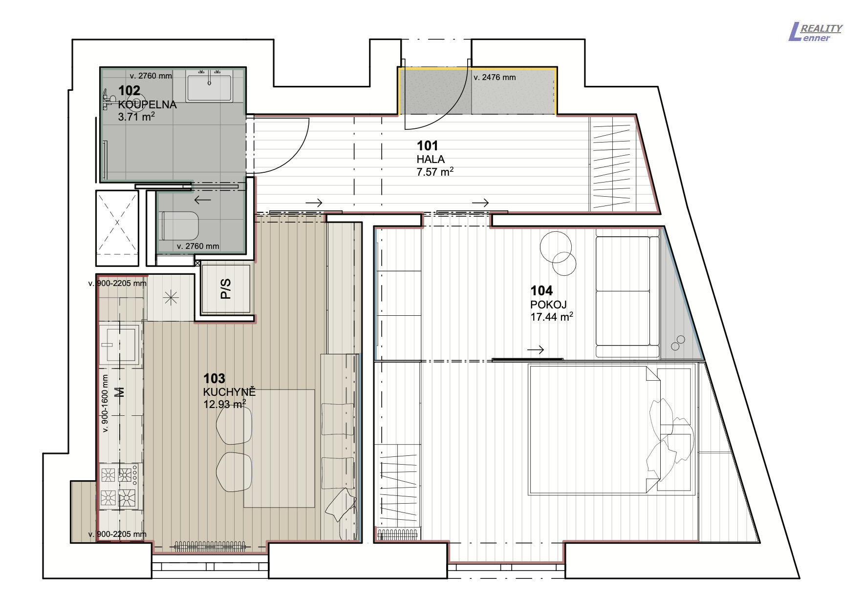 Byt 1+1/ balkon, 47 m2, 2. patro, cihla, bez výtahu