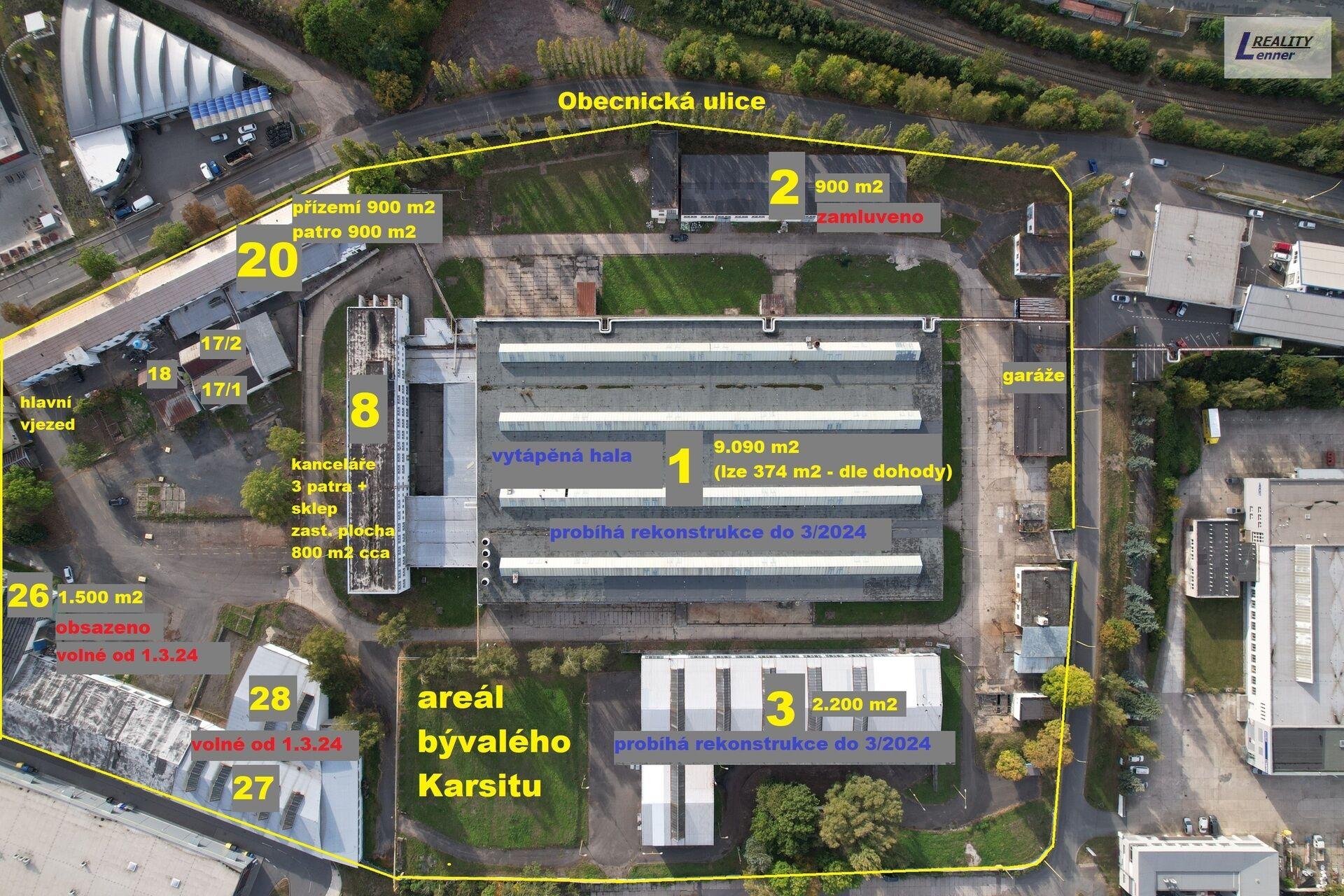 Komerční plocha 900 m2– výrobní/ skladovací ve 2.NP, v průmyslovém areálu, ulice Obecnická