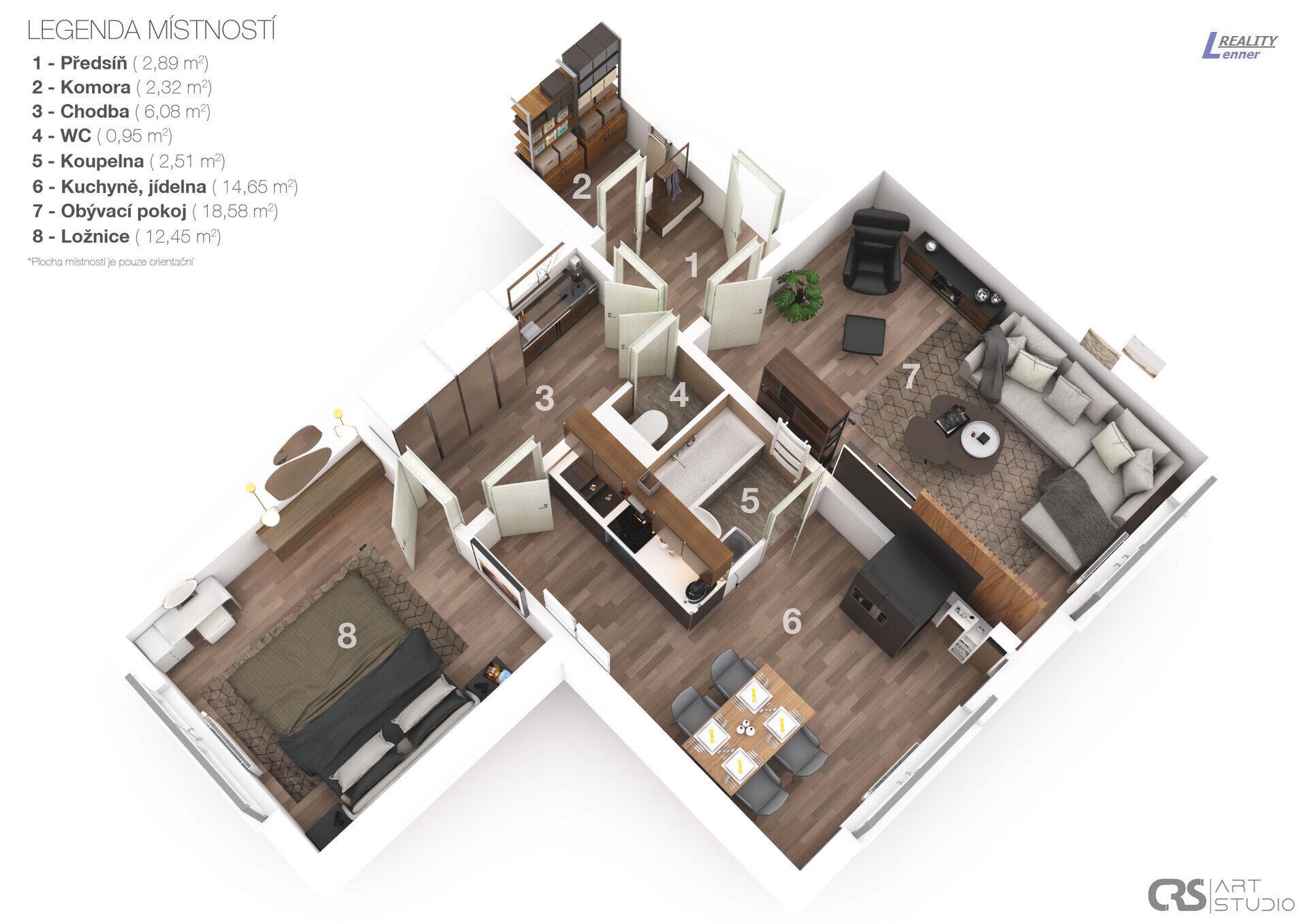 Pronájem bytu 2+1/ komora, sklep, OV, 63 m2, panel, 1. patro