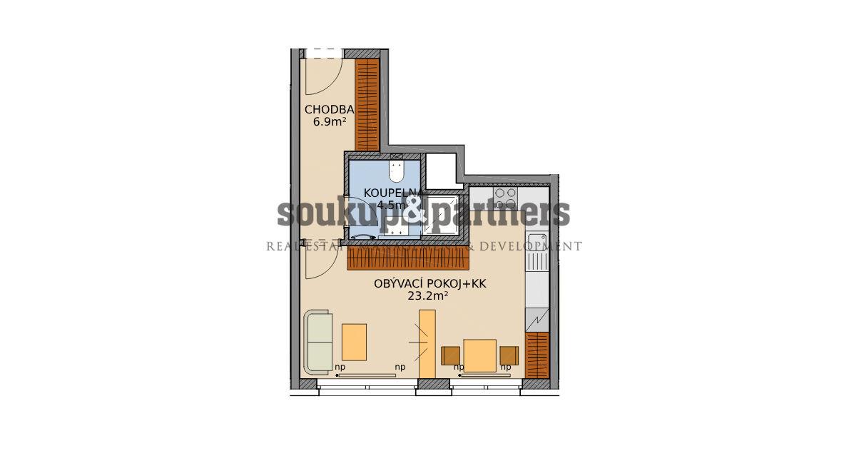 1+kk, 35,8 m2, Praha 9 - Vysočany.