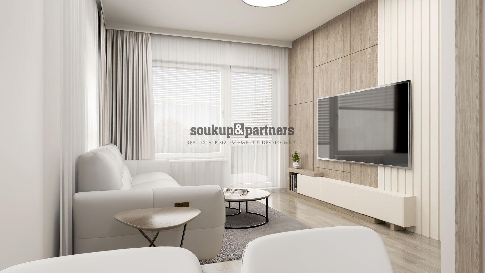 Nový družstevní byt 2+kk - 48 m2 + krajní předzahrádka 28 m2 - projekt PORTTI Kladno.