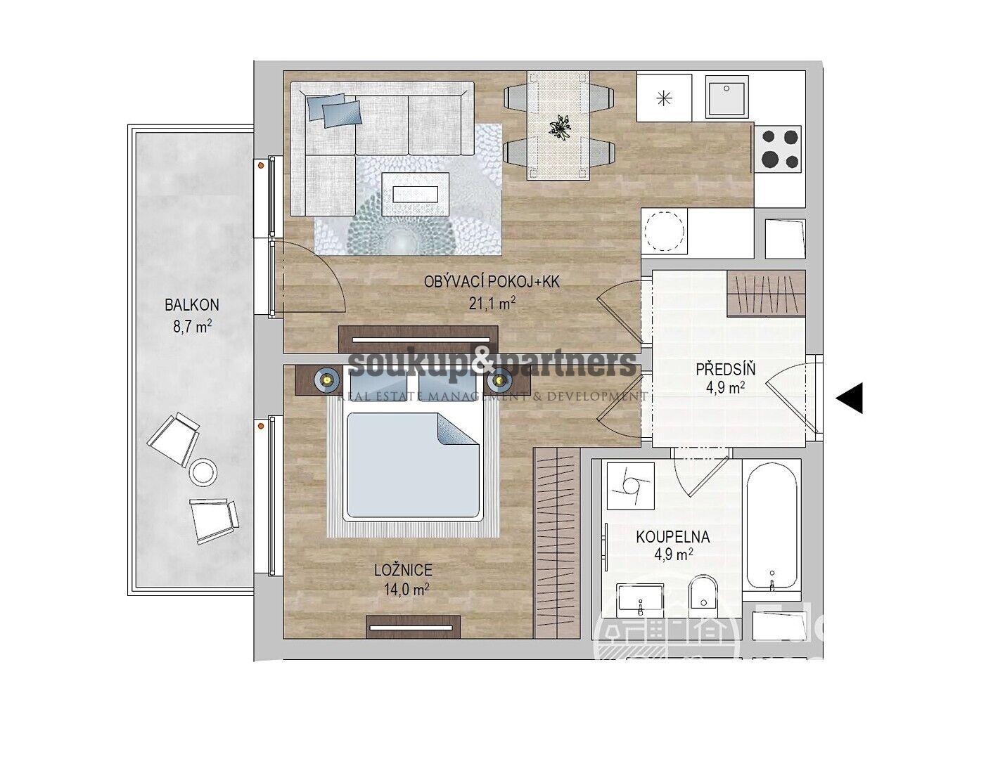 Byt 2+kk + balkon + garážové stání, 56 m2, OV, Praha 9 - Hloubětín.