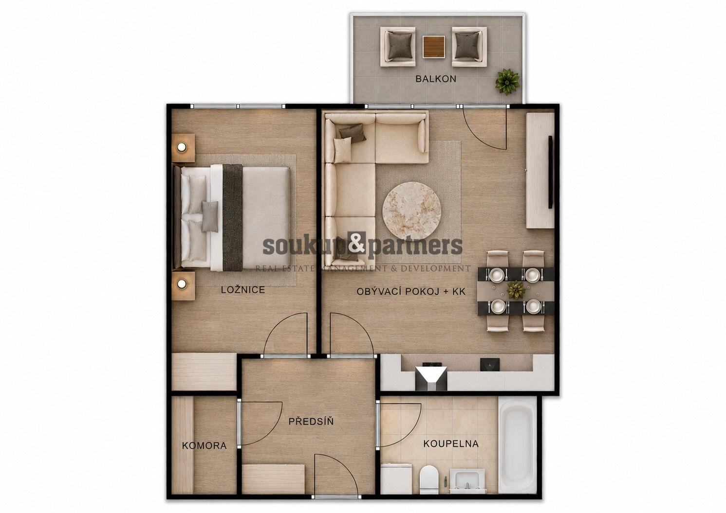 Prodej bytu 2+kk + Balkon, 55 m2, Praha 9 - Kbely.