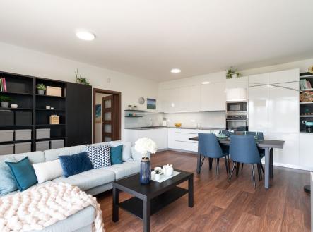 Prodej moderního bytu 3+kk, 82 m², dva balkony, garážové stání, sklep, Praha 9 – Letňany