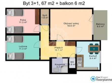 Pronájem bytu, 1+kk, 67 m²